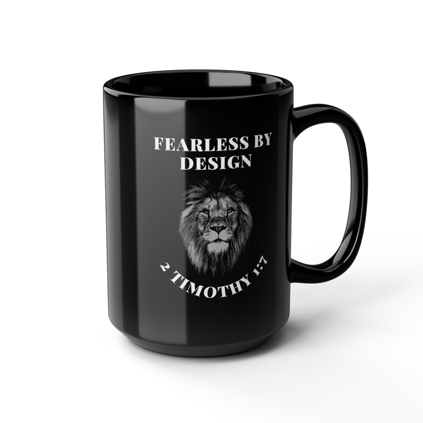 Fearless By Design, Black Mug, 15oz. Left-Handed