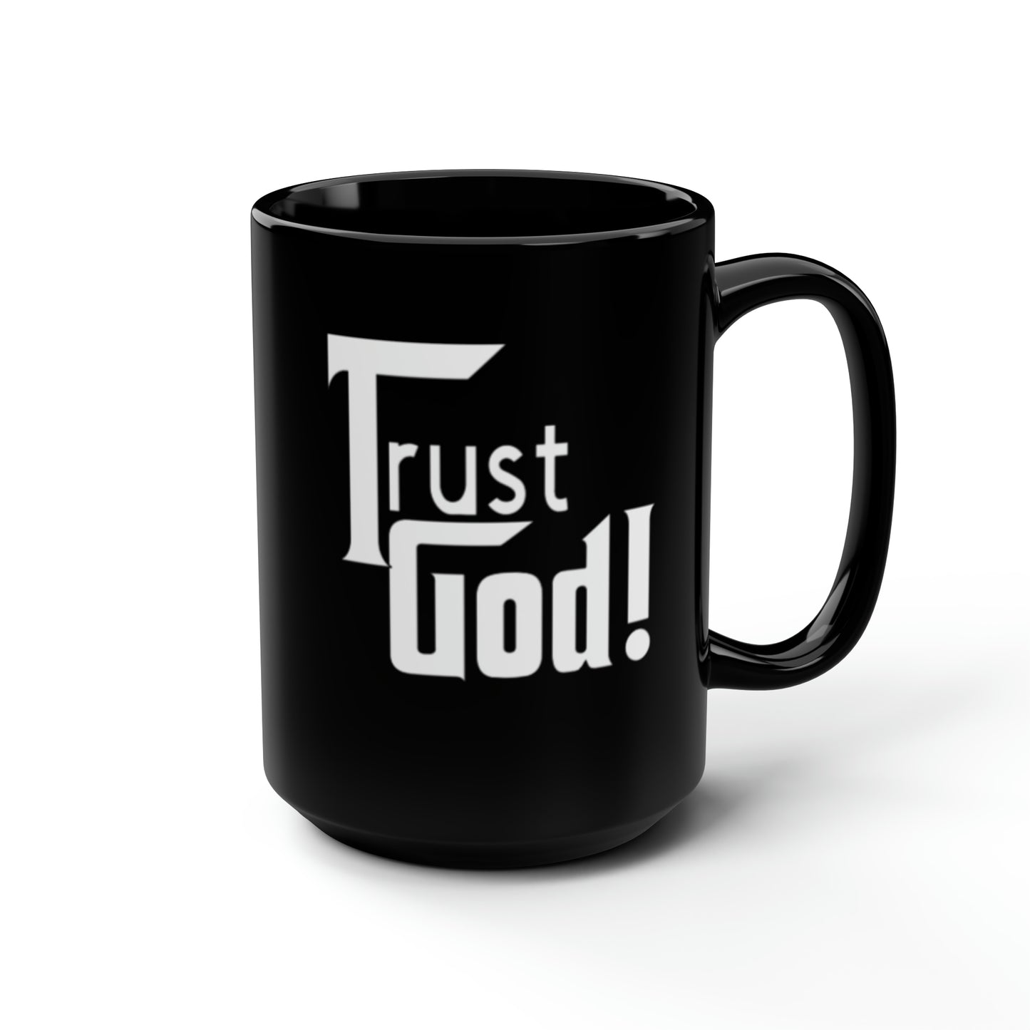 Trust God Black Mug, 15oz, Left-Handed