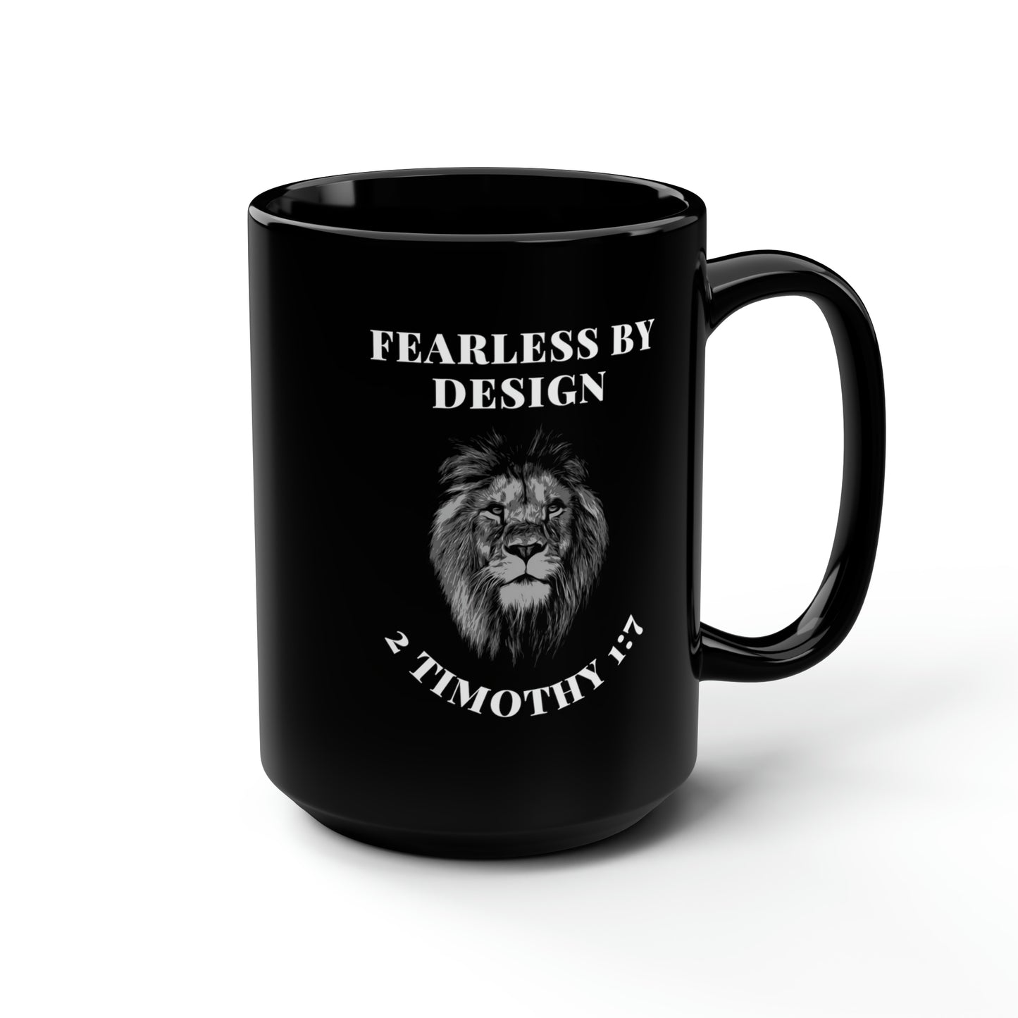 Fearless By Design, Black Mug, 15oz. Left-Handed
